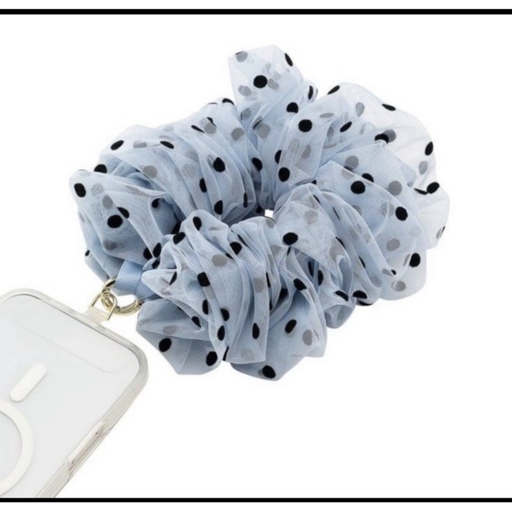 PopSocket Tulle Blue Polka Dot Scrunchie Phone Wrist Strap New in Box